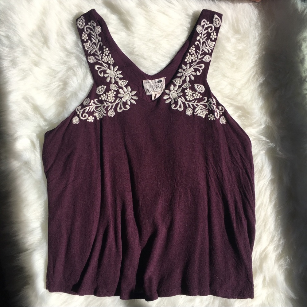 Purple Embroidered Cropped Tank